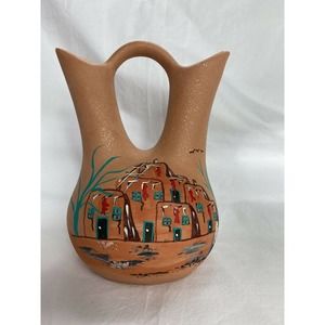 Navajo Wedding Vase Native American Village Homes Orange